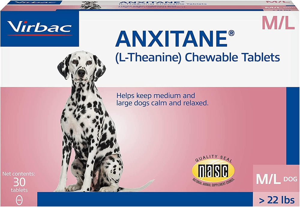 Anxitane L-Theanine chewable tablets for dogs and cats promoting calmness during stress