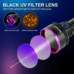 ANYGO 365nm UV flashlight side view with wrist strap for portable detection