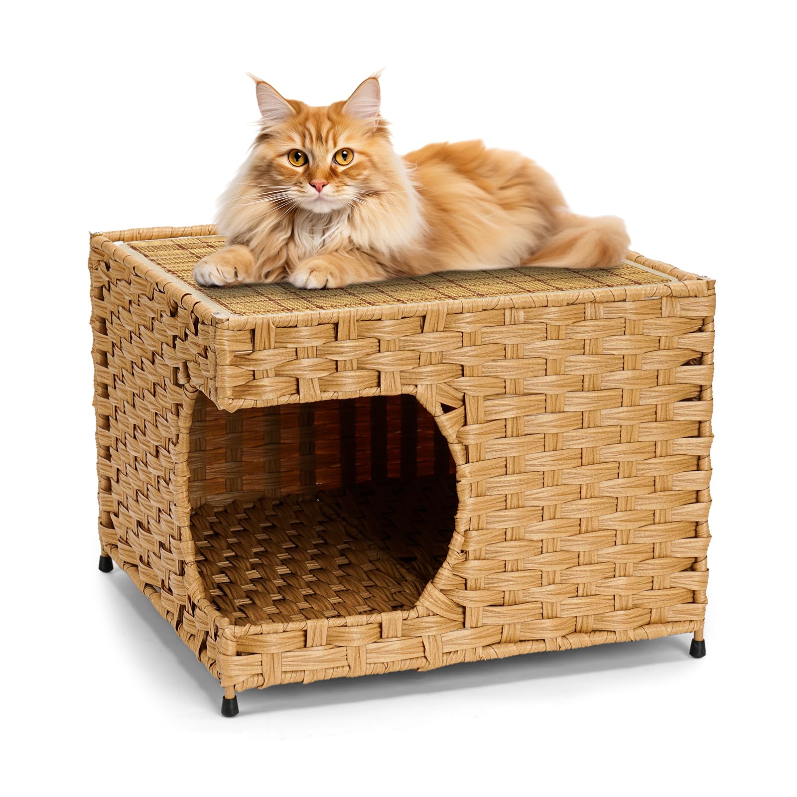 Anysiny cat house handwoven-rattan cave offers a cozy indoor retreat.
