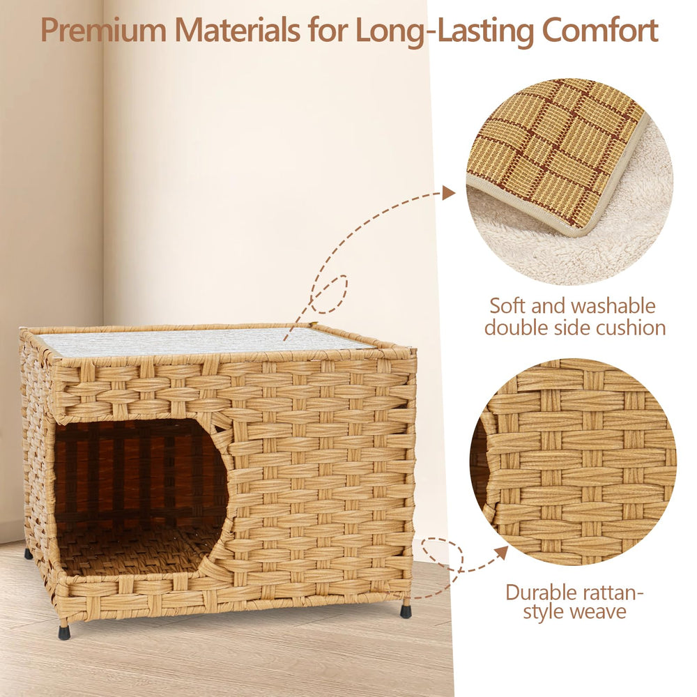 Anysiny cat house imitation-rattan-look blends decor with durability.
