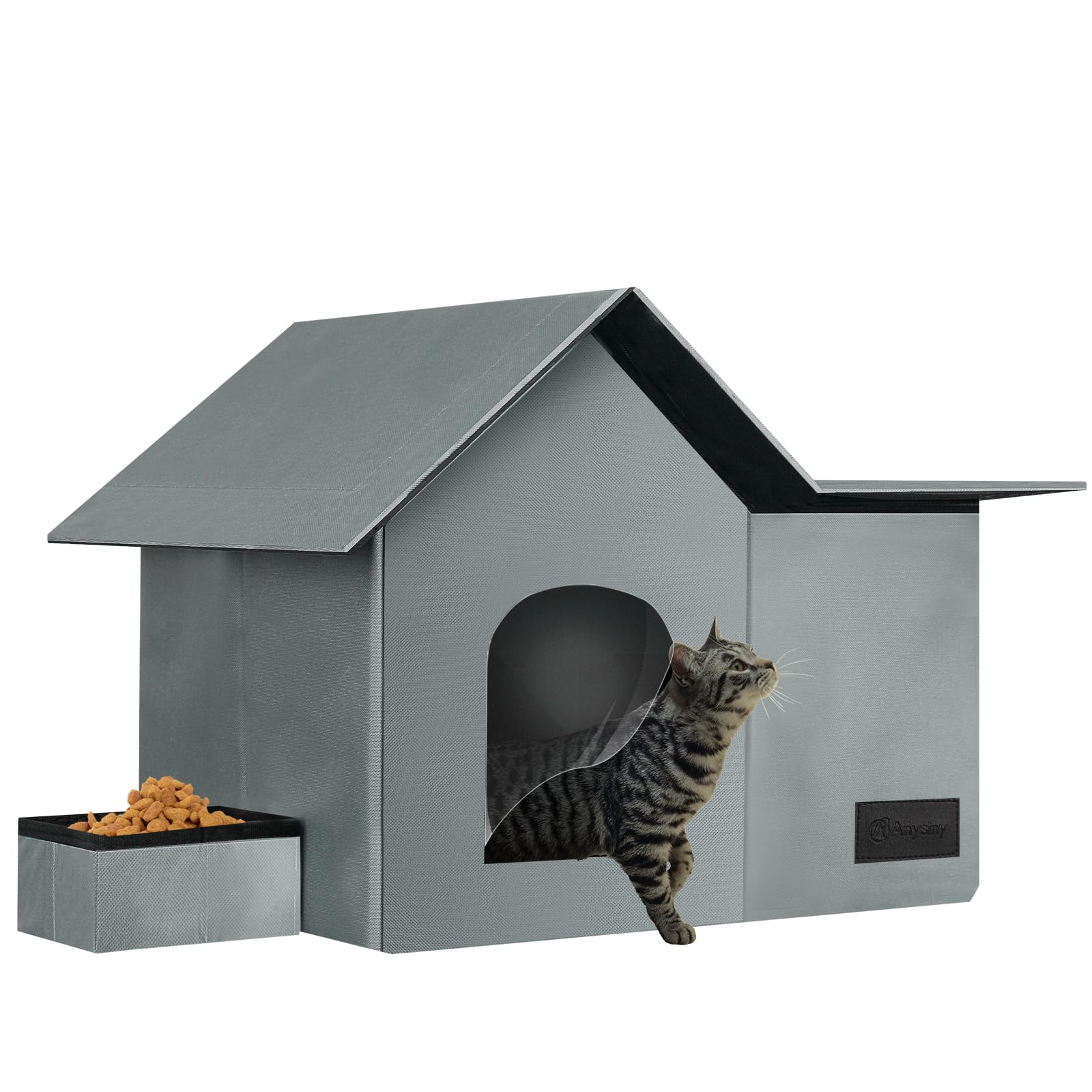 Anysiny outdoor cat house in gray large provides all-weather shelter for outdoor cats.