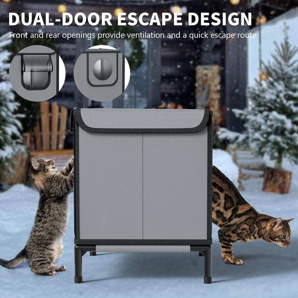 Anysiny outdoor cat house with two-sided window door allows cats to observe safely.