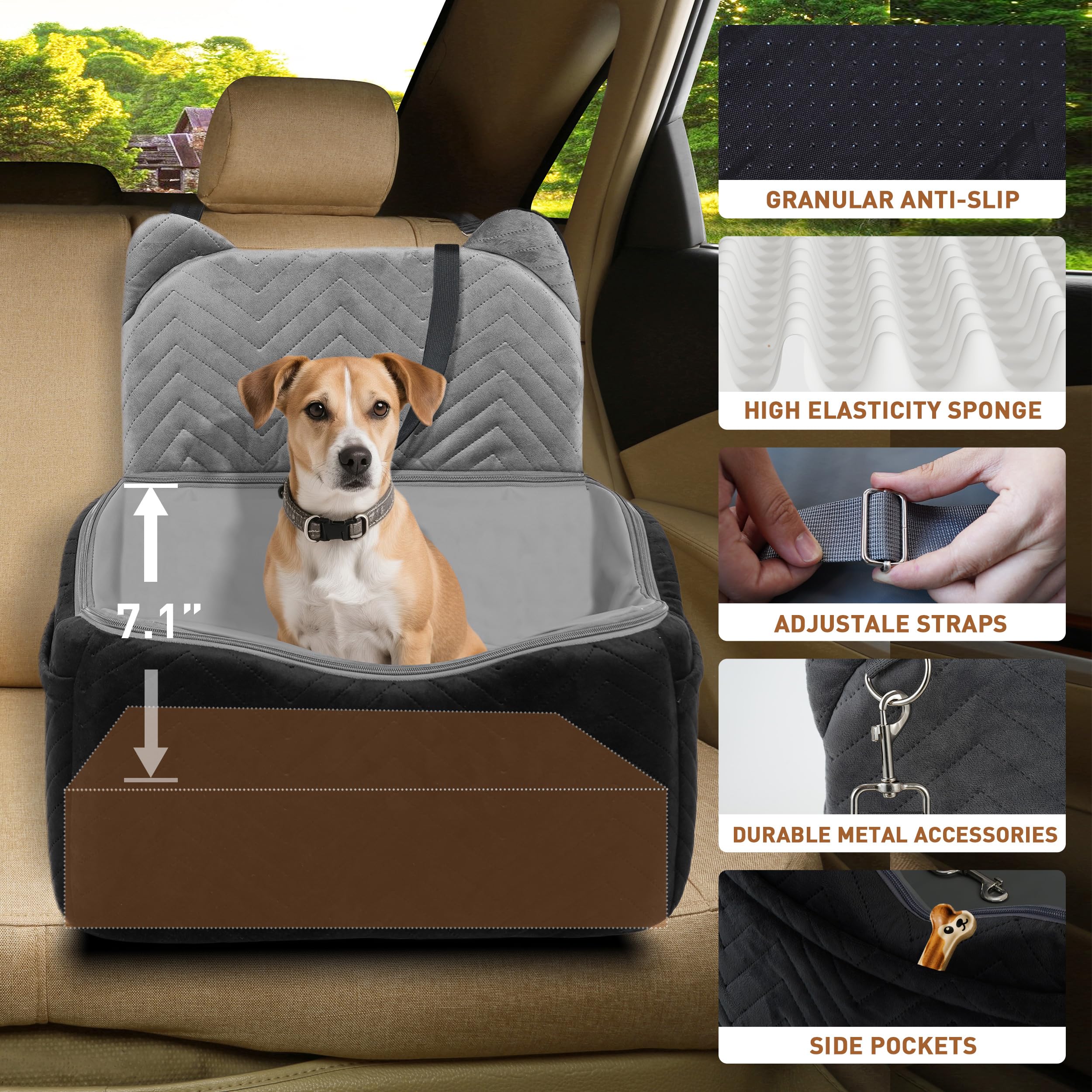 Anywish dog car seat elevated 4-inch base offers better view from the window