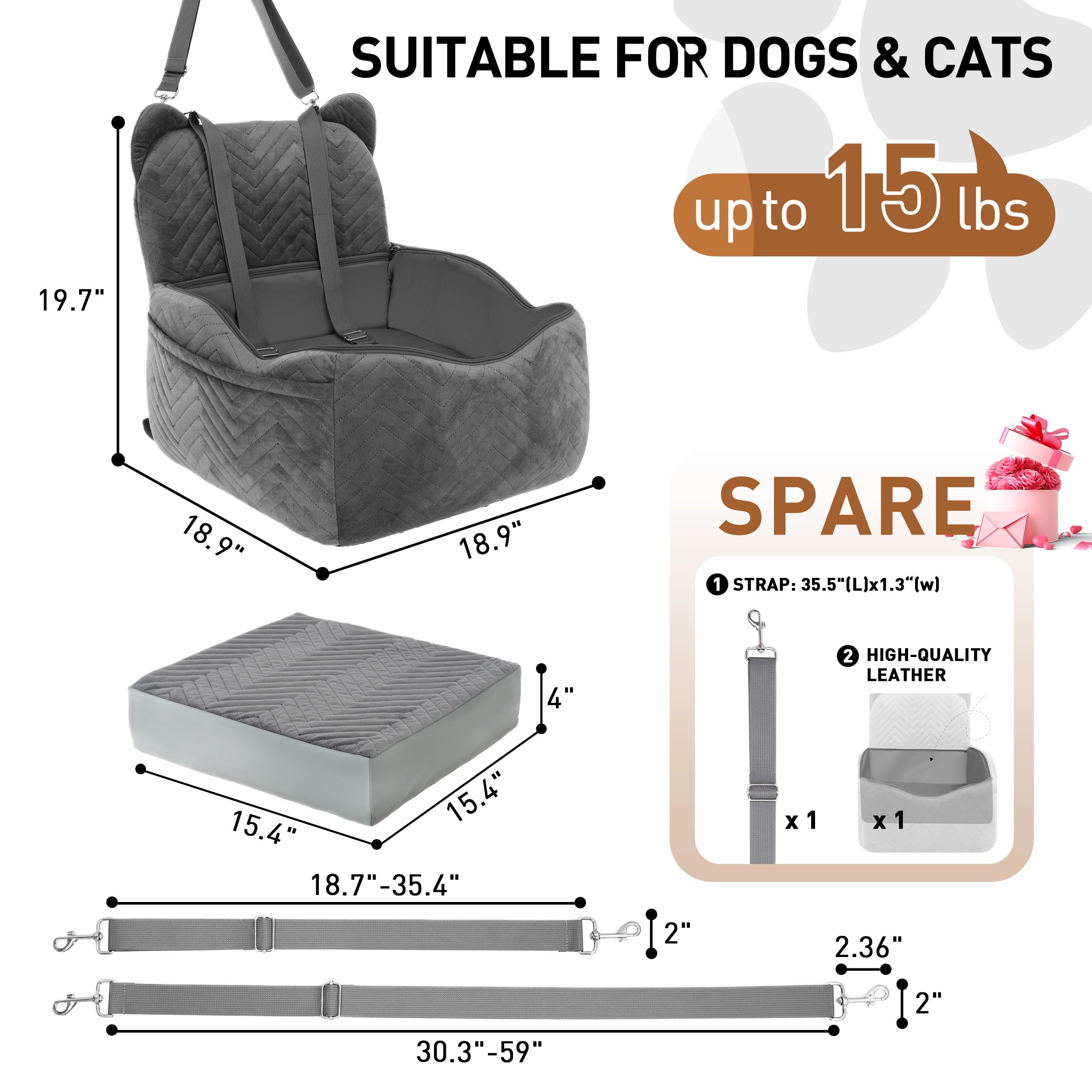 Anywish dog car seat features two safety belts for secure harness attachment