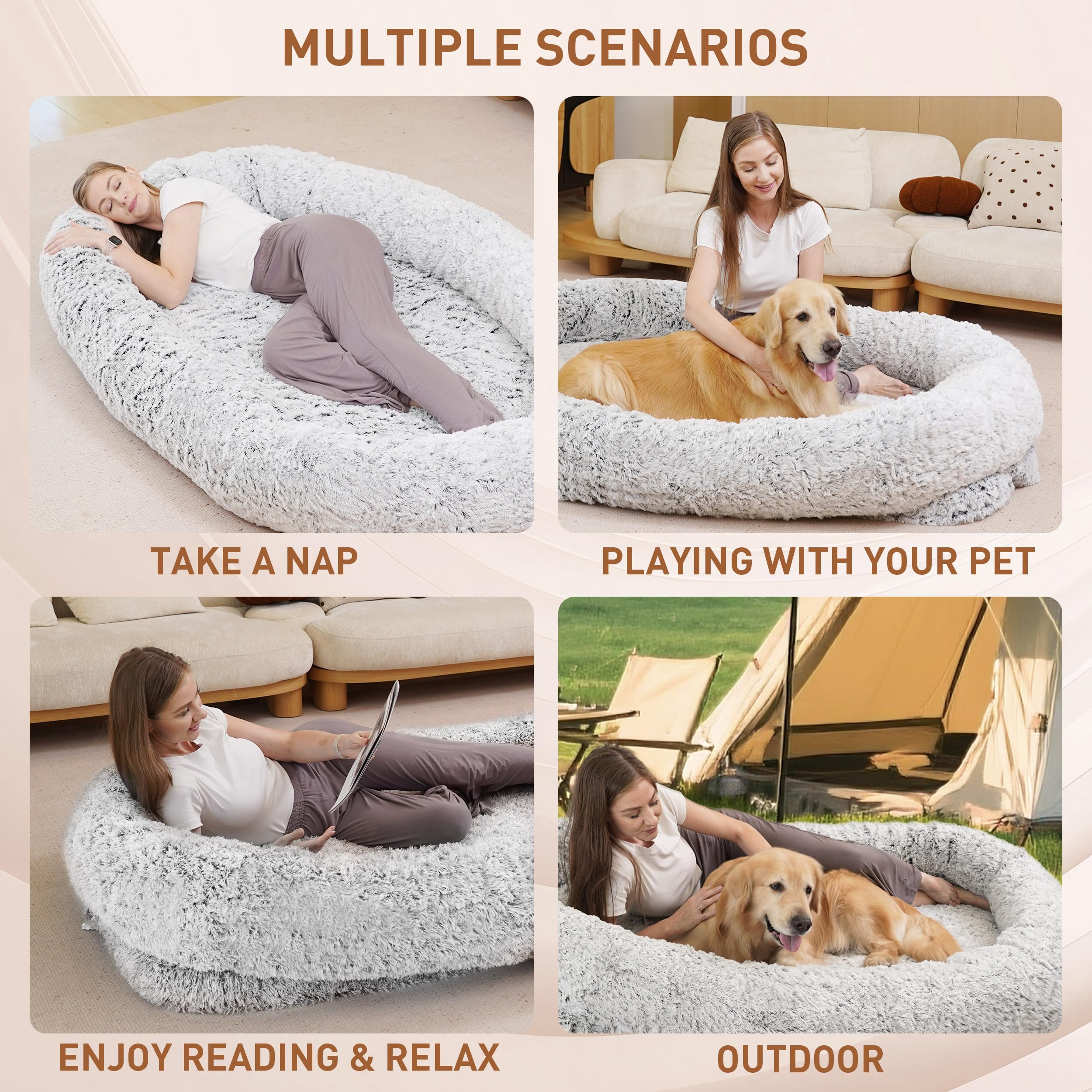 Anywish giant bed invites family-pet bonding during movies or sunny backyard breaks.