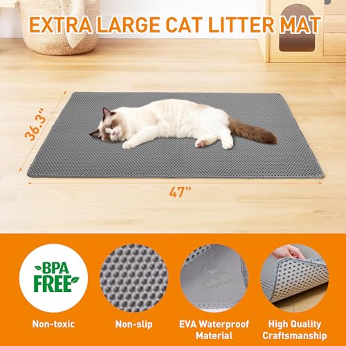 Anywish large cat litter mat double-layer honeycomb design traps litter effectively