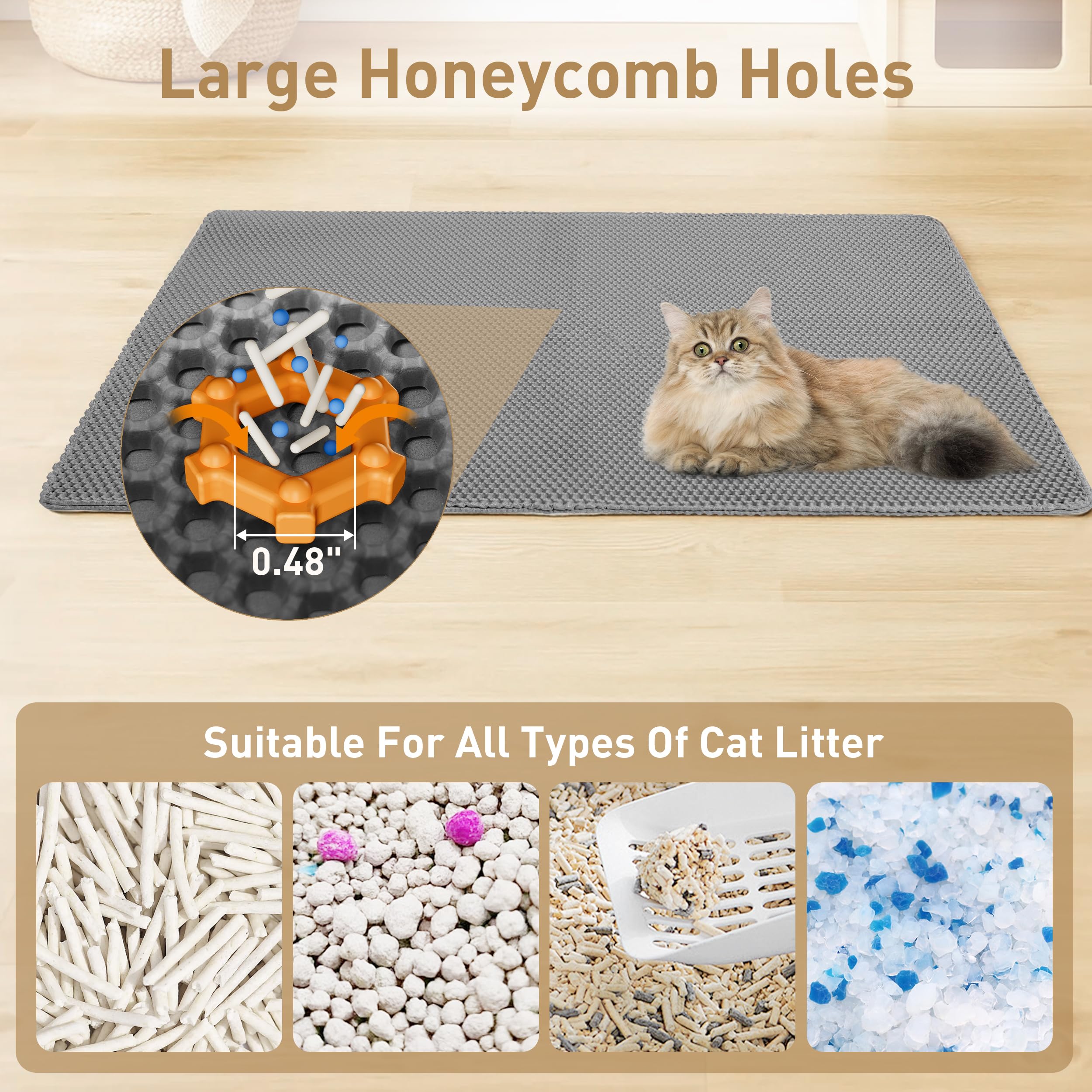 Anywish litter mat 47x27-5 size covers large litter boxes.