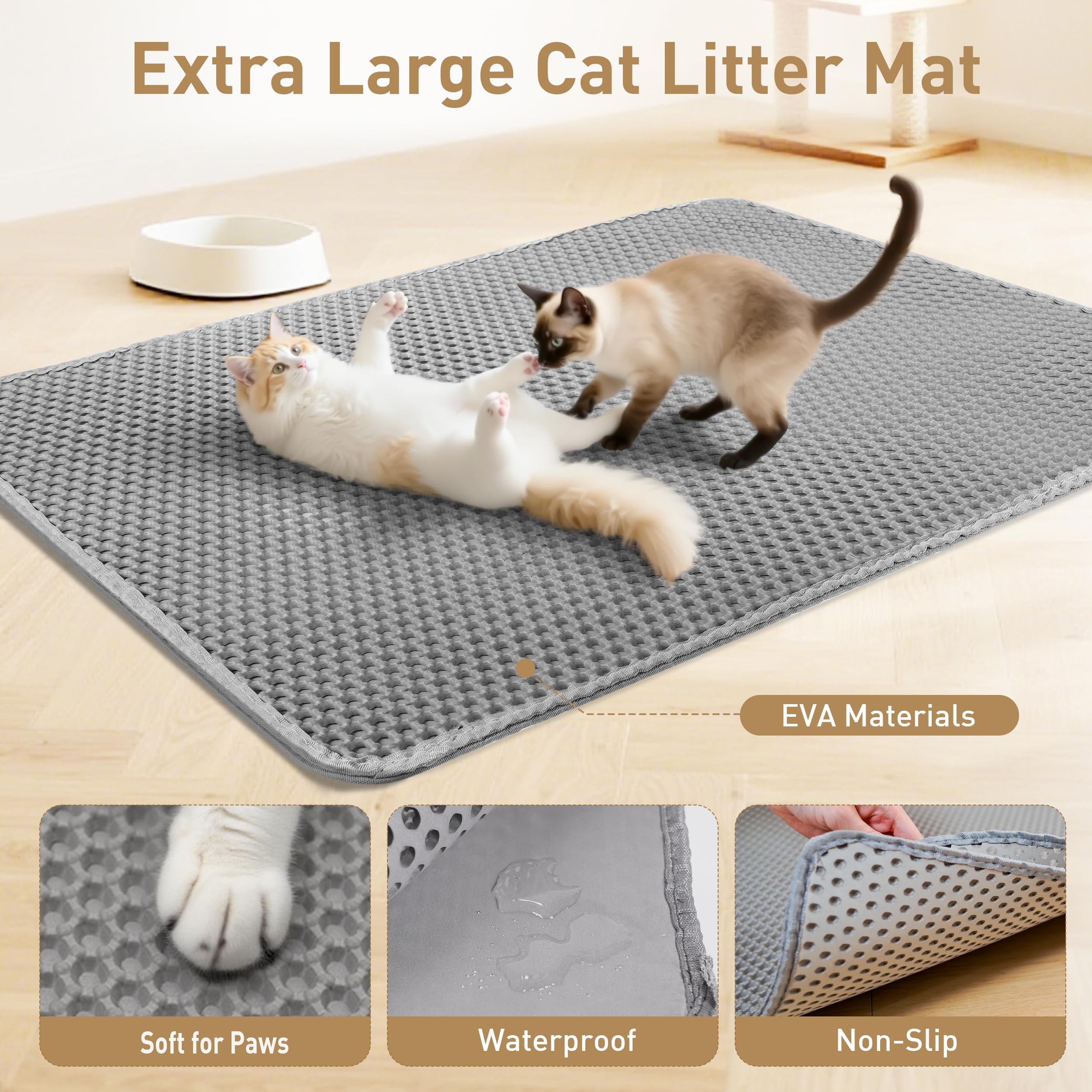 Anywish litter mat double-layer honeycomb traps litter and reduces tracking.