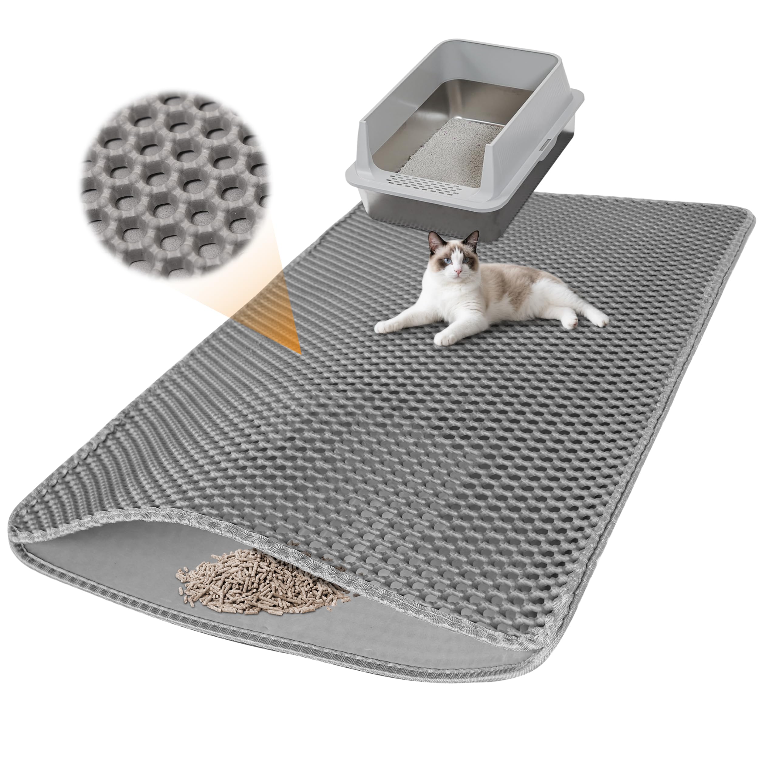 Anywish litter mat waterproof bottom layer protects floors from spills.