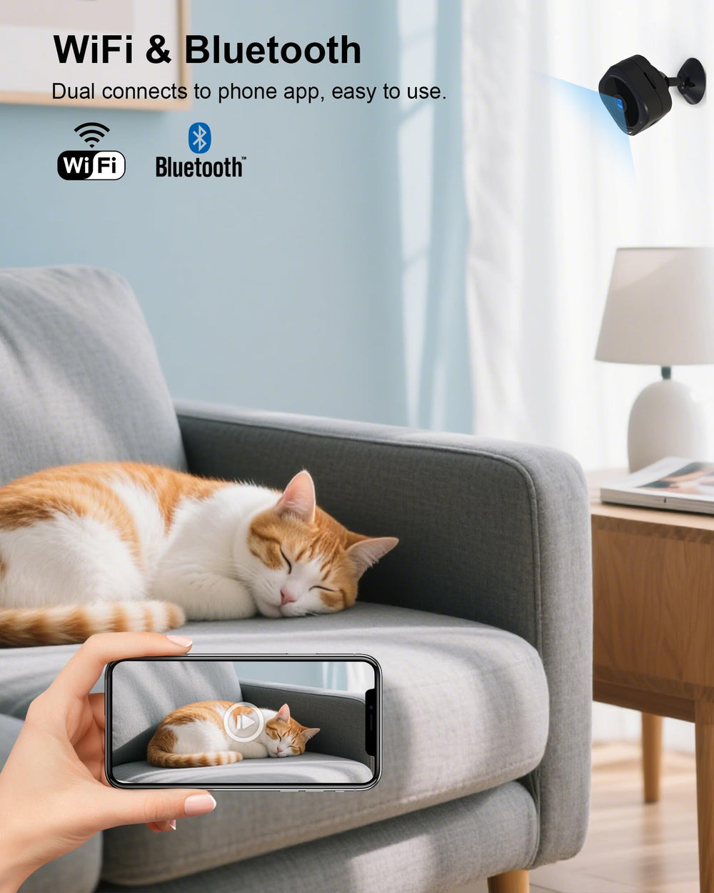 AOBOCAM indoor camera night vision view for clear, continuous pet monitoring after dusk.