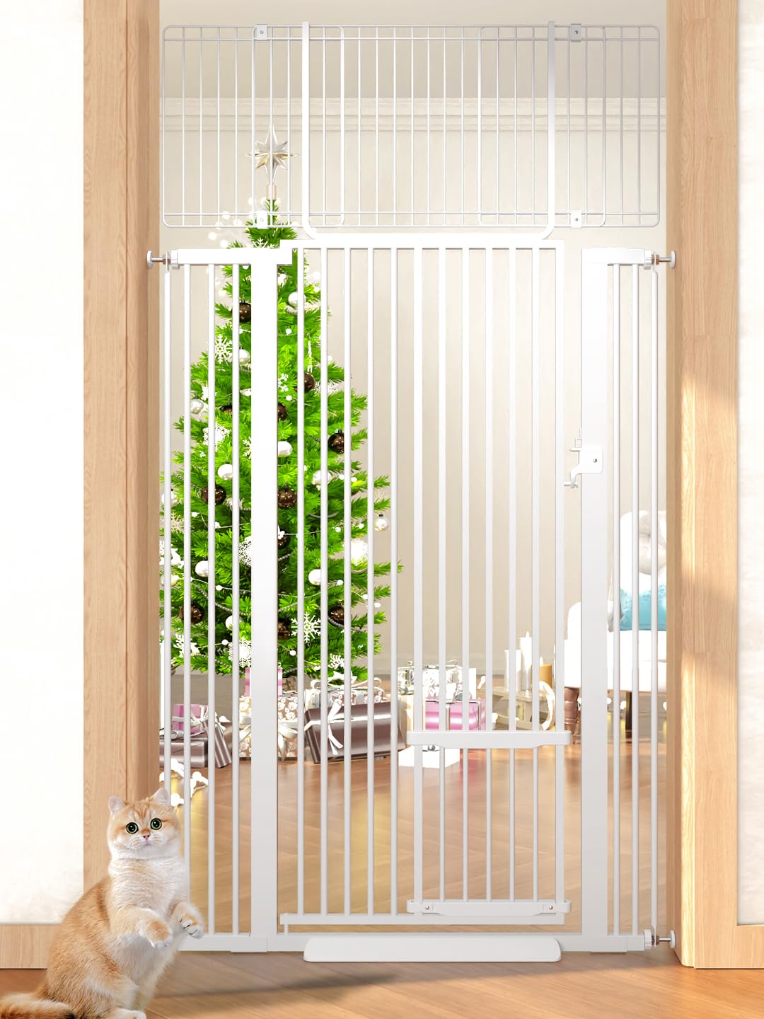 aodbicy cat gate pressure-mount installation demonstrates tool-free setup