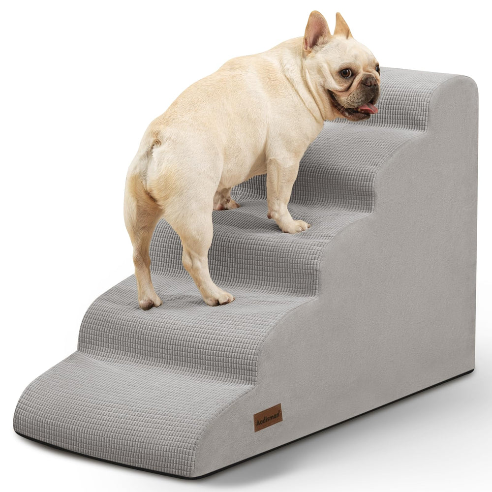 Aodisman 5-step dog stairs bed-edge-setup promotes easy bed access for small pets.