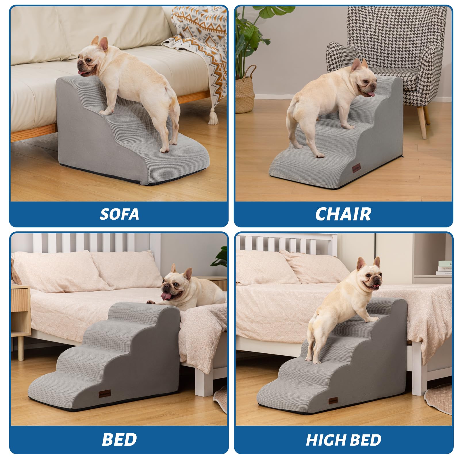 Aodisman 5-step dog stairs foam-core provides lightweight, supportive structure.