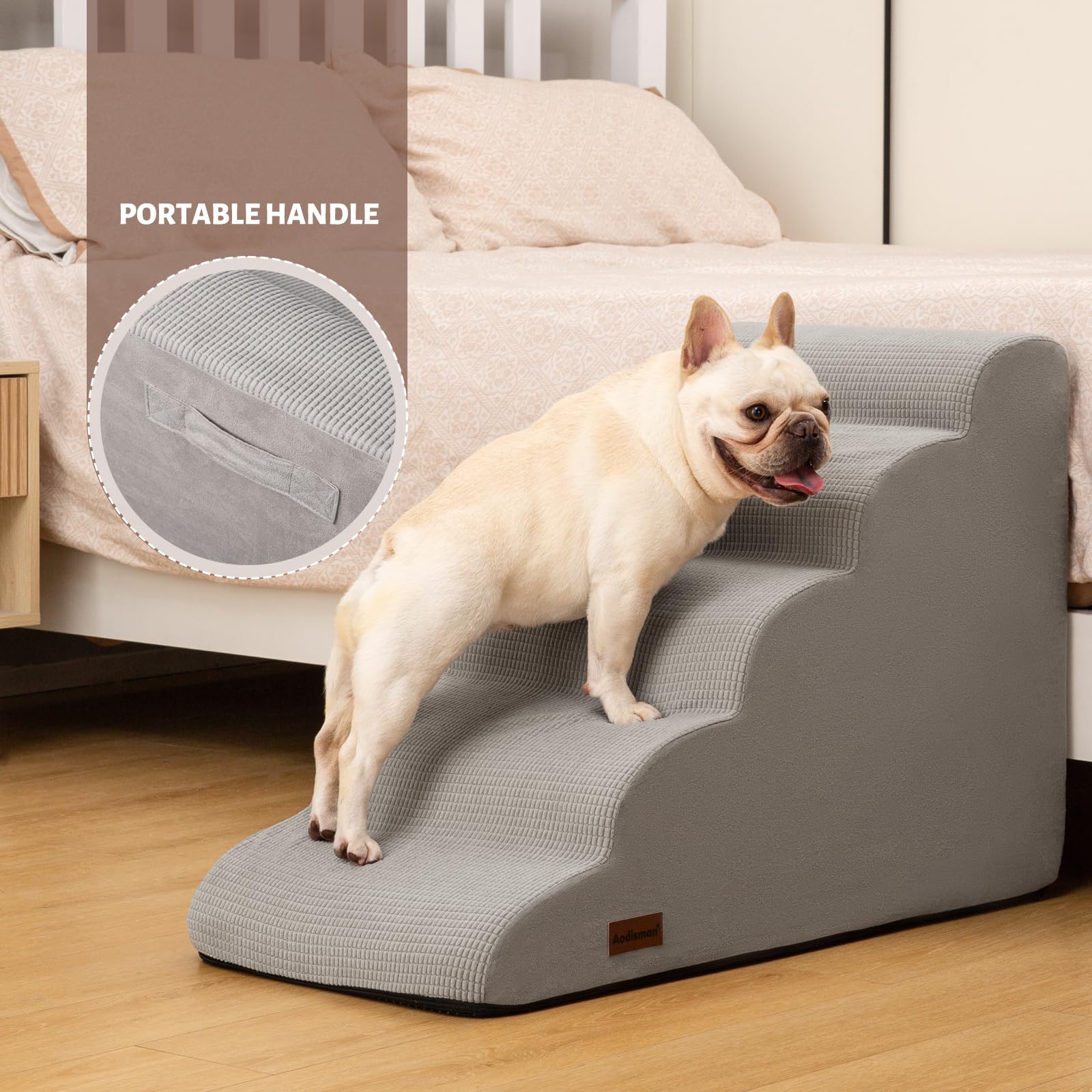 Aodisman 5-step dog stairs non-slip-bottom shows secure footing on floors.