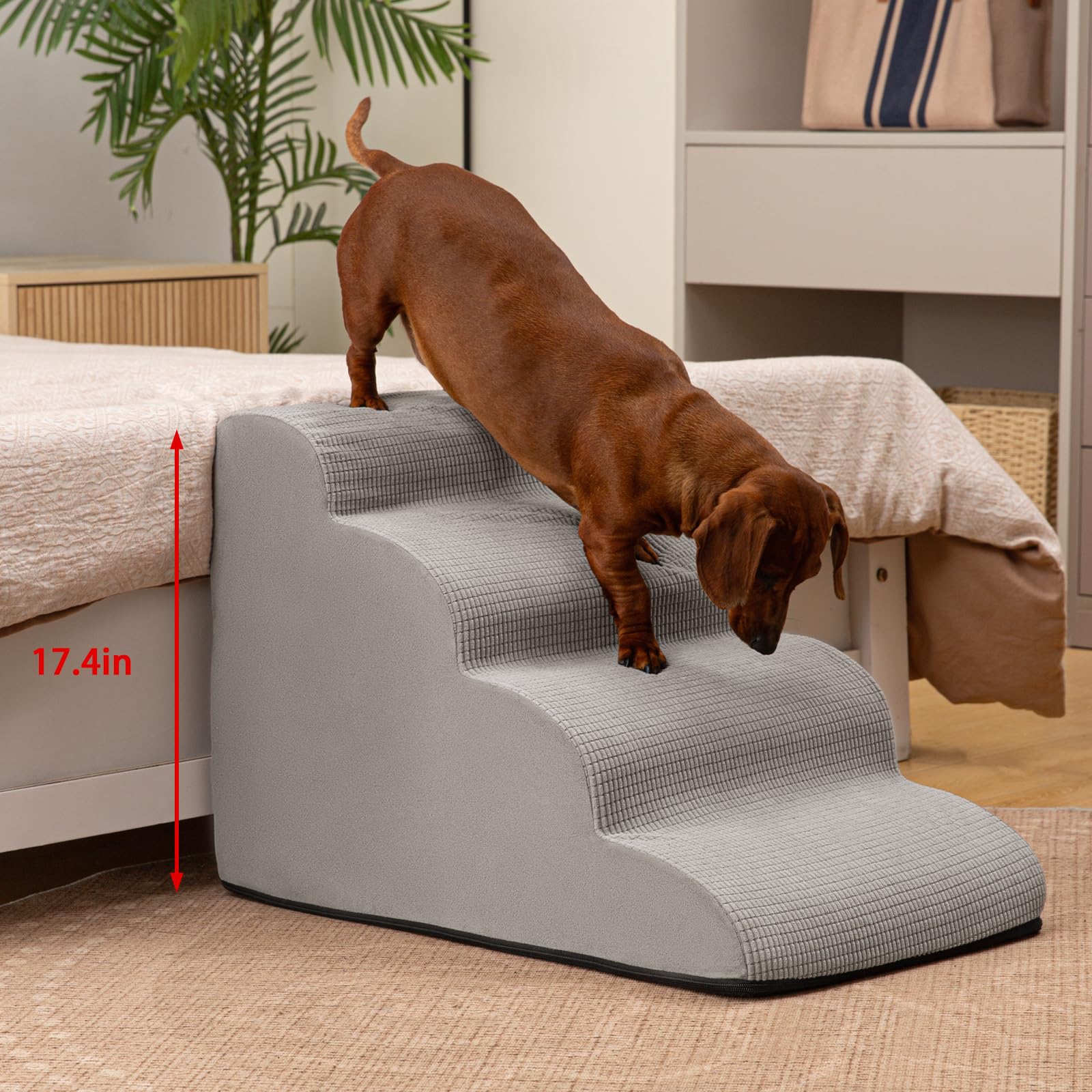 Aodisman 5-step dog stairs side-view highlights sturdy, stable design.