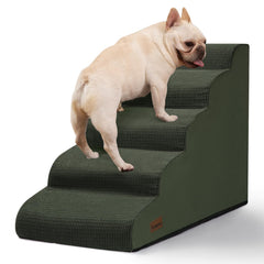 Aodisman 5-Step Dog Stairs green side view for easy bed access and stable footing.