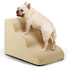 Aodisman dog ramp on couch in khaki enables easy climbs for small dogs.