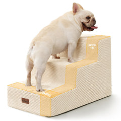 Aodisman dog stairs 3-step beige non-slip bottom for stable beds and couches
