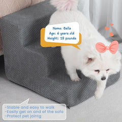 Aodisman Dog Stairs 5-step gray on bed supports easy nightly access