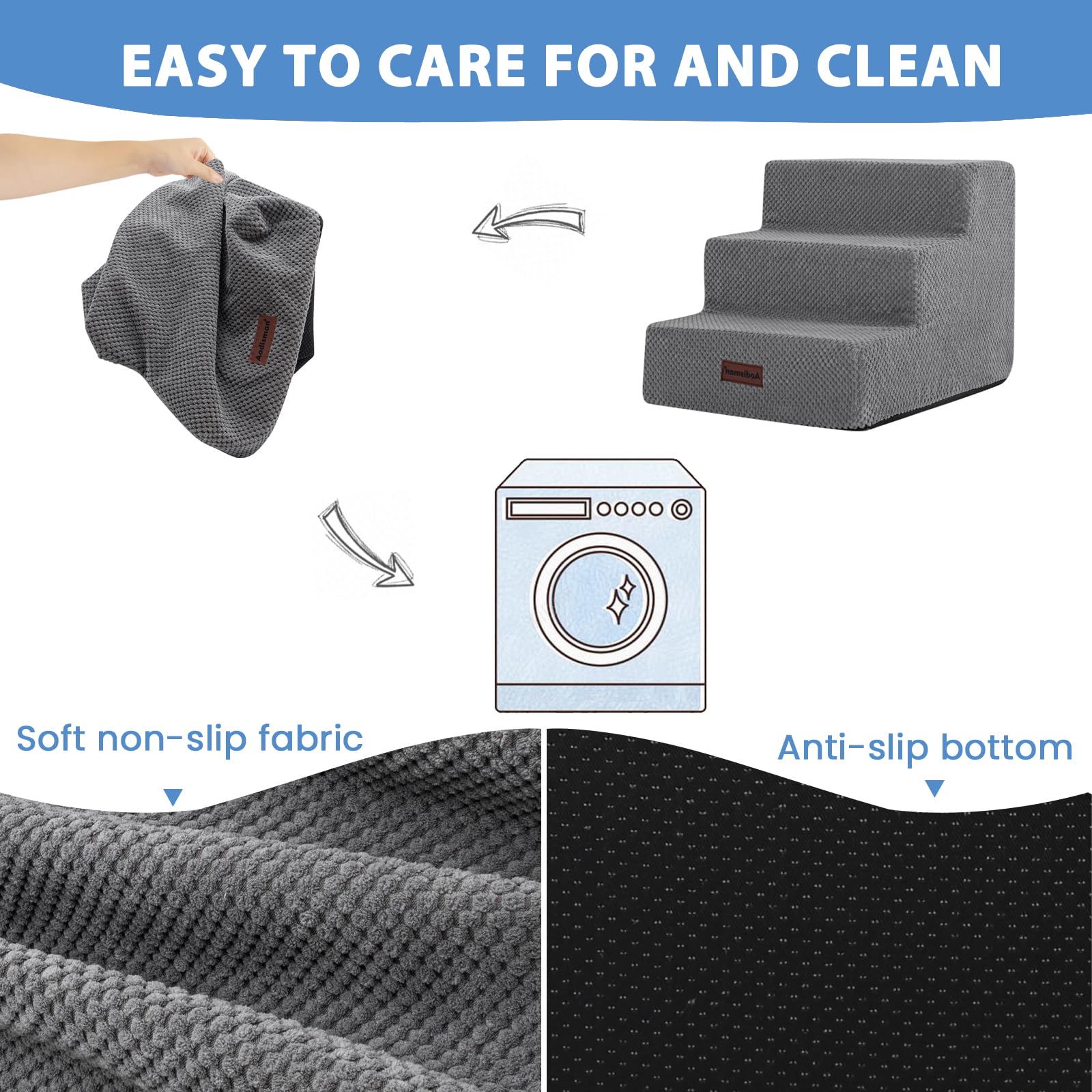 Aodisman Dog Stairs anti-slip base gray emphasizes secure footing