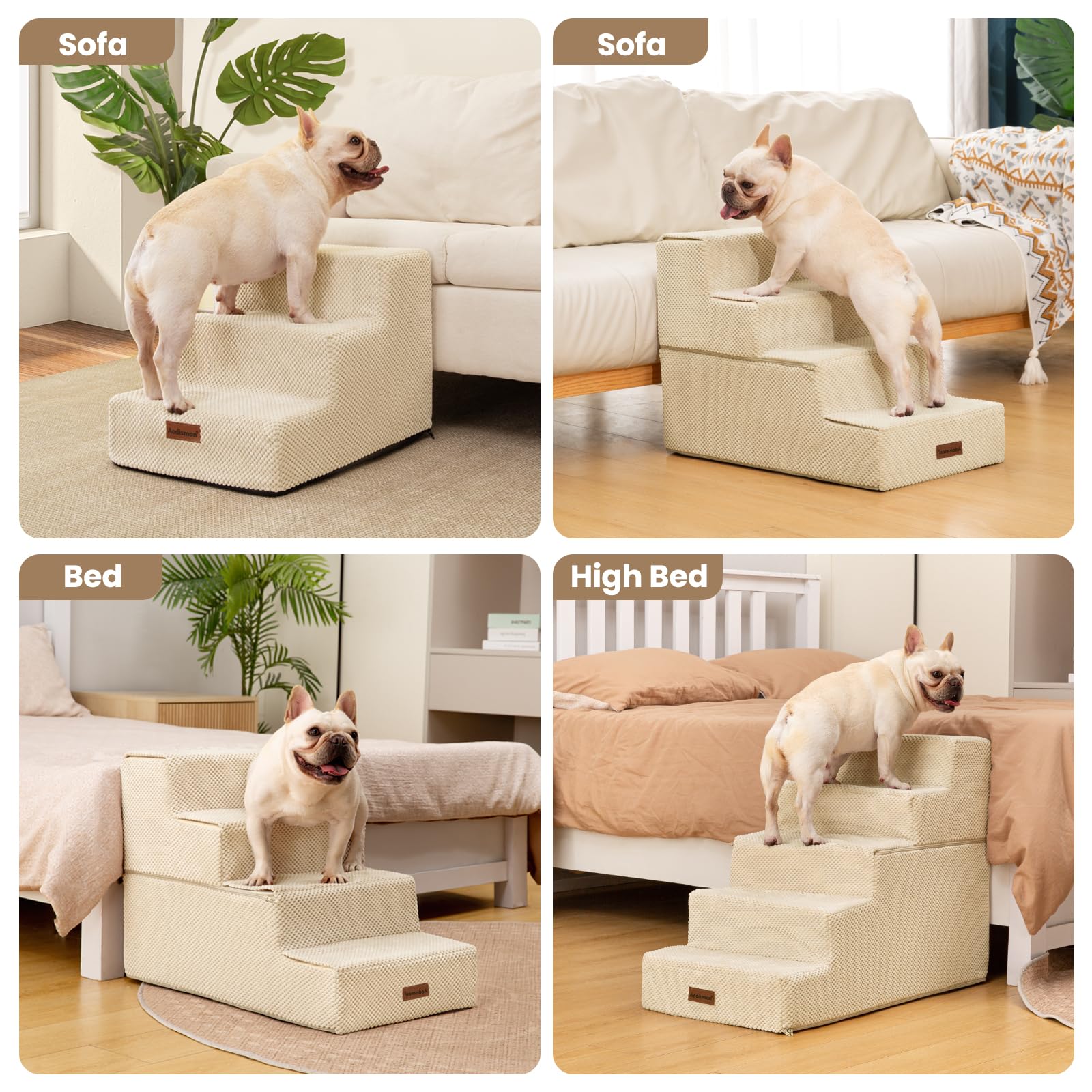 Aodisman dog stairs beige removable cover close-up for washability