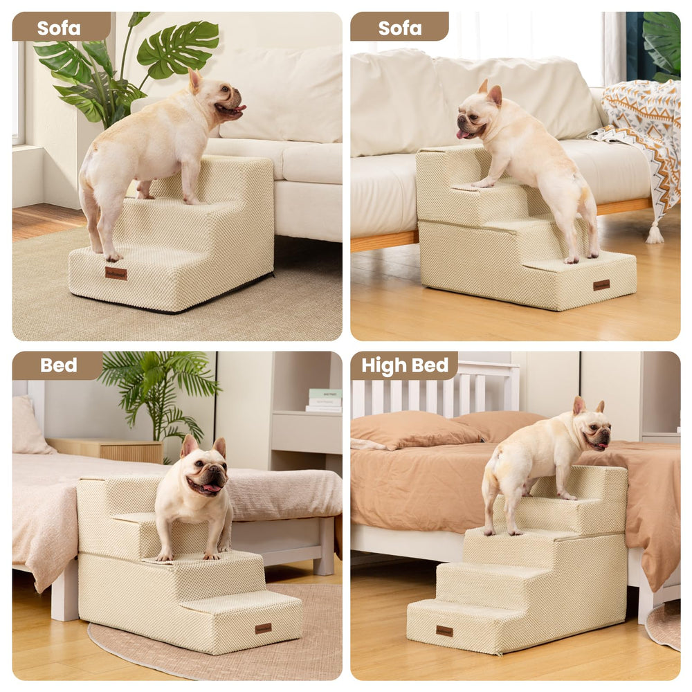Aodisman dog stairs beige removable cover close-up for washability