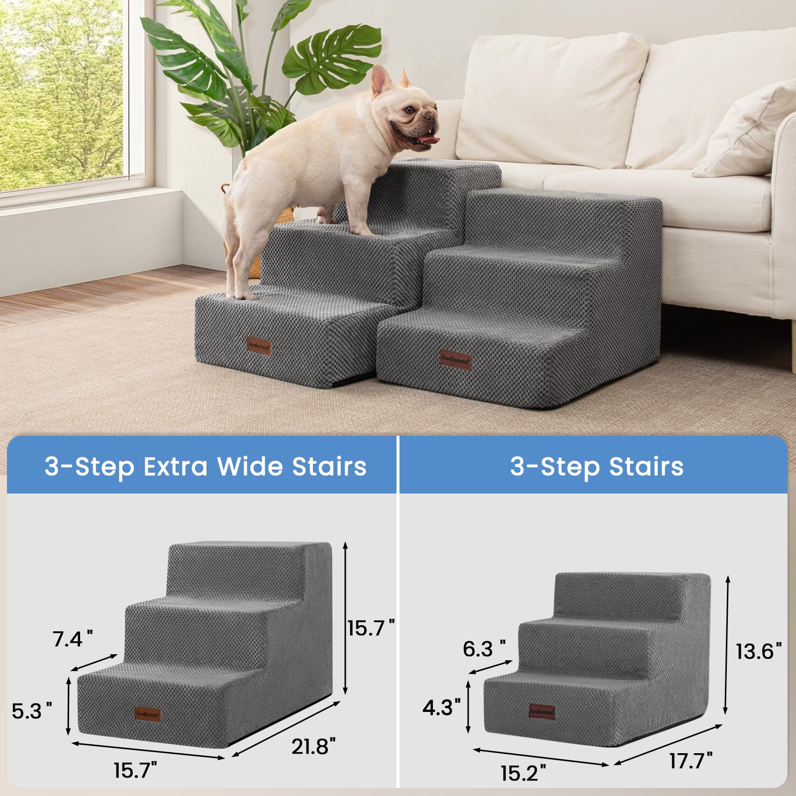 Aodisman Dog Stairs easy-clean zipper cover gray for quick maintenance