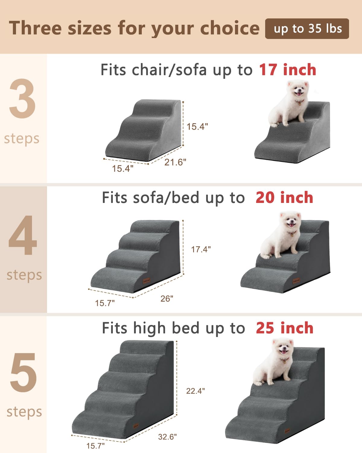 Aodisman dog stairs foam-core grey demonstrates sturdy support for elderly pets.