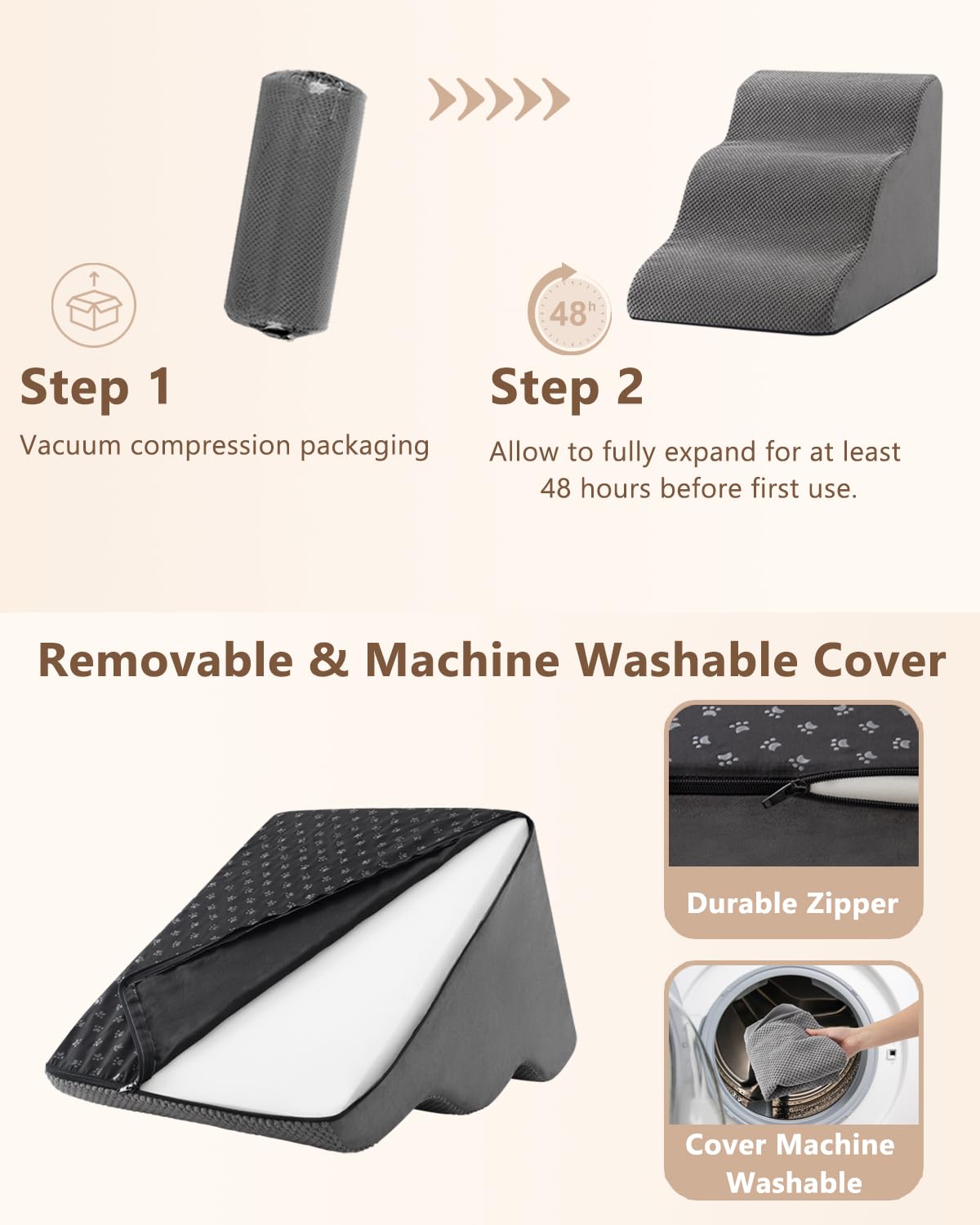 Aodisman dog stairs non-slip-bottom grey ensures stable climbing for everyday use.
