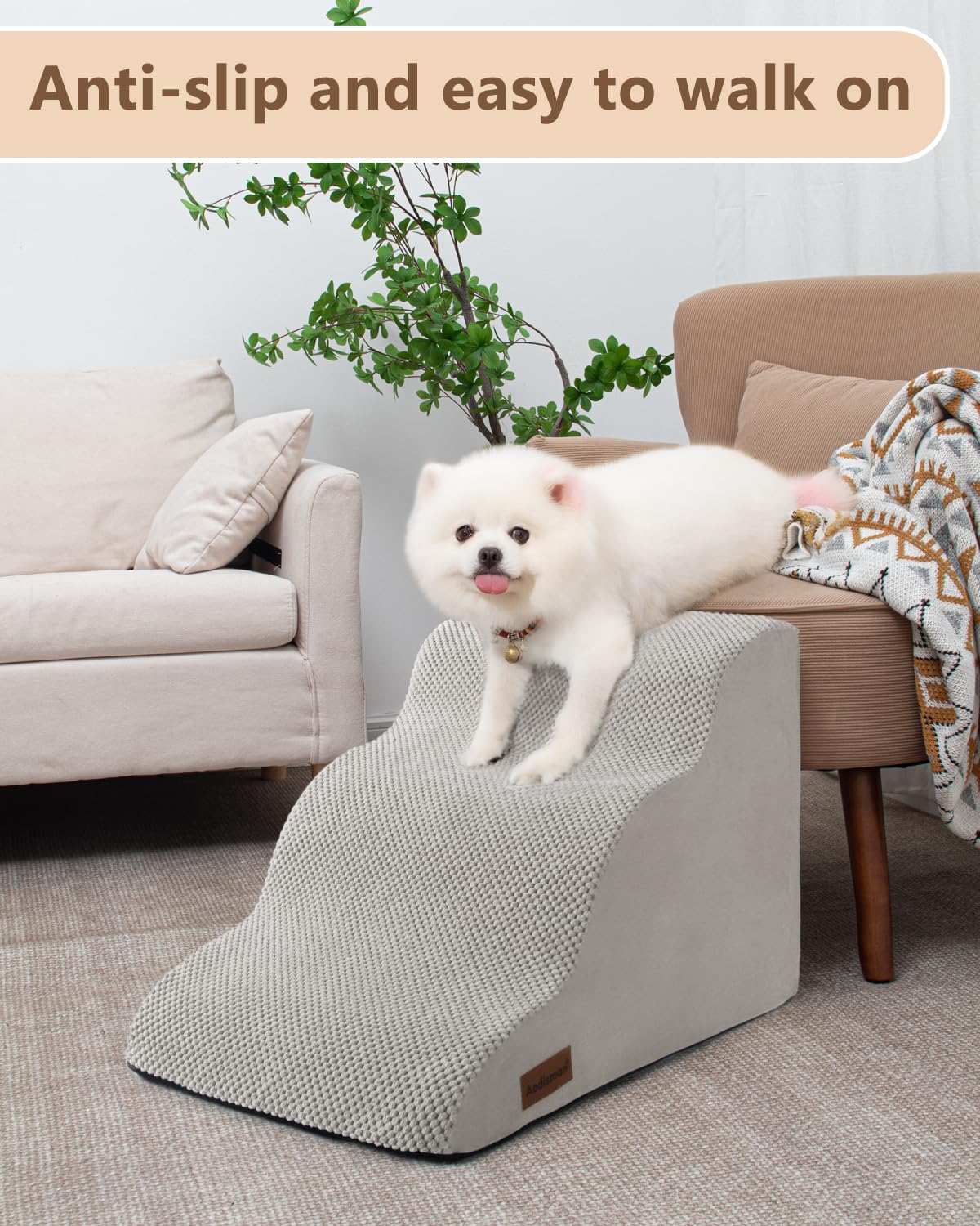 Aodisman dog stairs puppy-ascending view highlights foam-core durability for pets