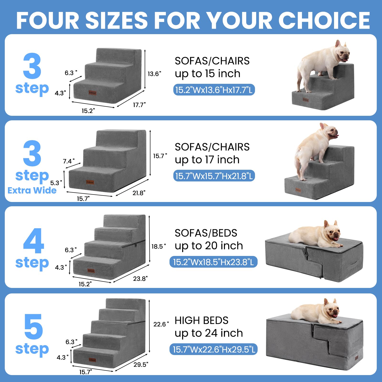 Aodisman Dog Stairs removable cover gray simplifies cleaning