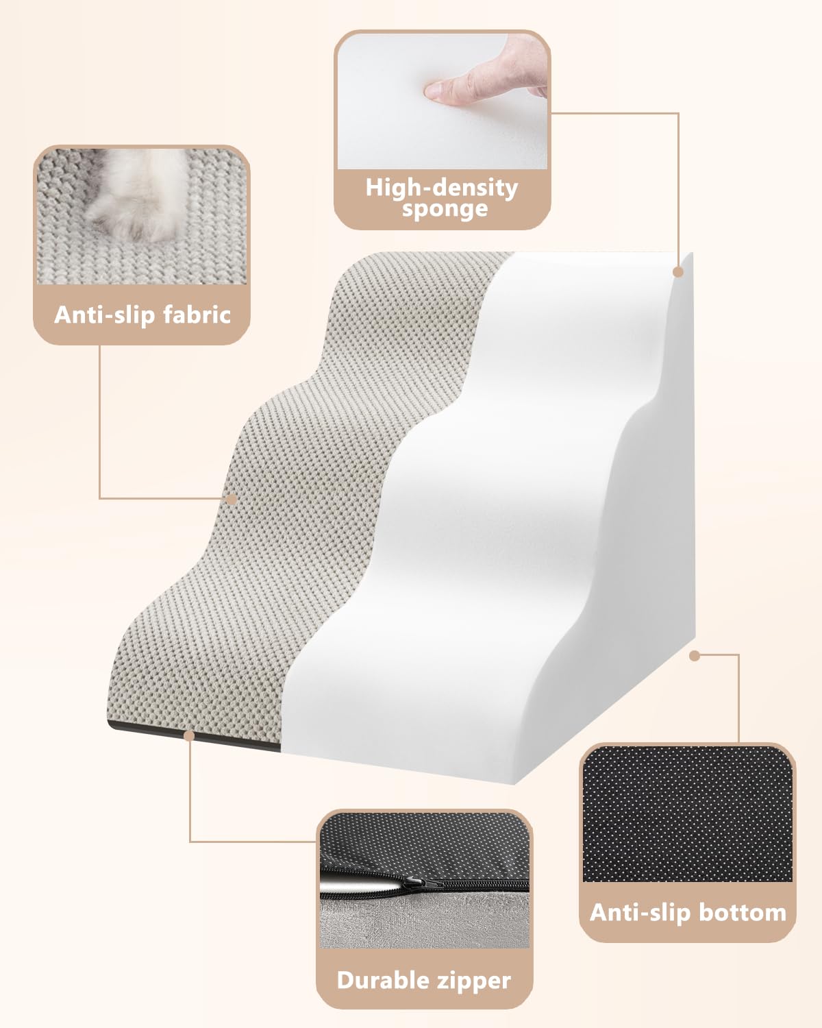 Aodisman dog stairs soft foam core supports comfortable climbs for aging dogs