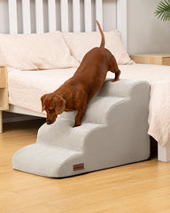 Aodisman dog stairs usage close-up showing curved ramp for puppies