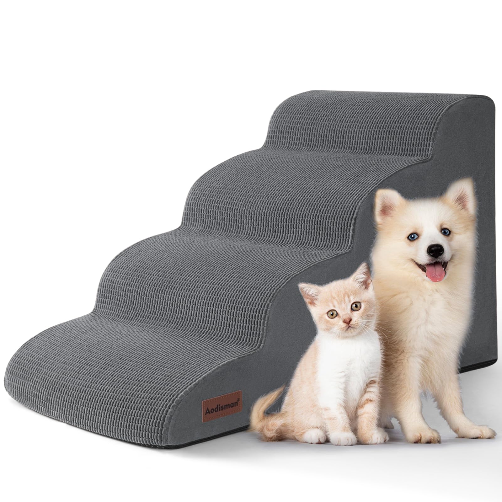 Aodisman dog steps bed 4-step grey: easy access to bed for small dogs and cats