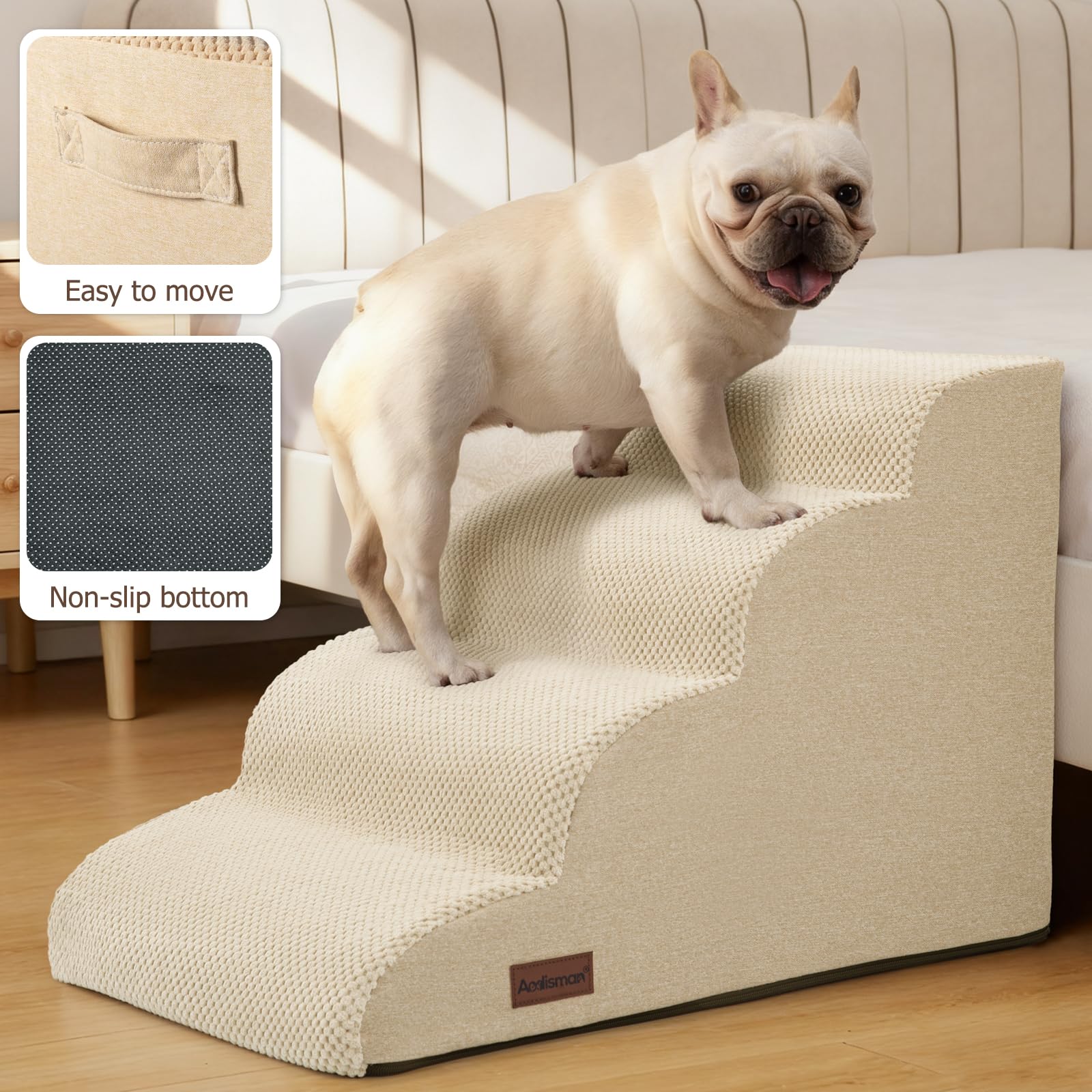 Aodisman dog steps beige color blends with common furniture styles.