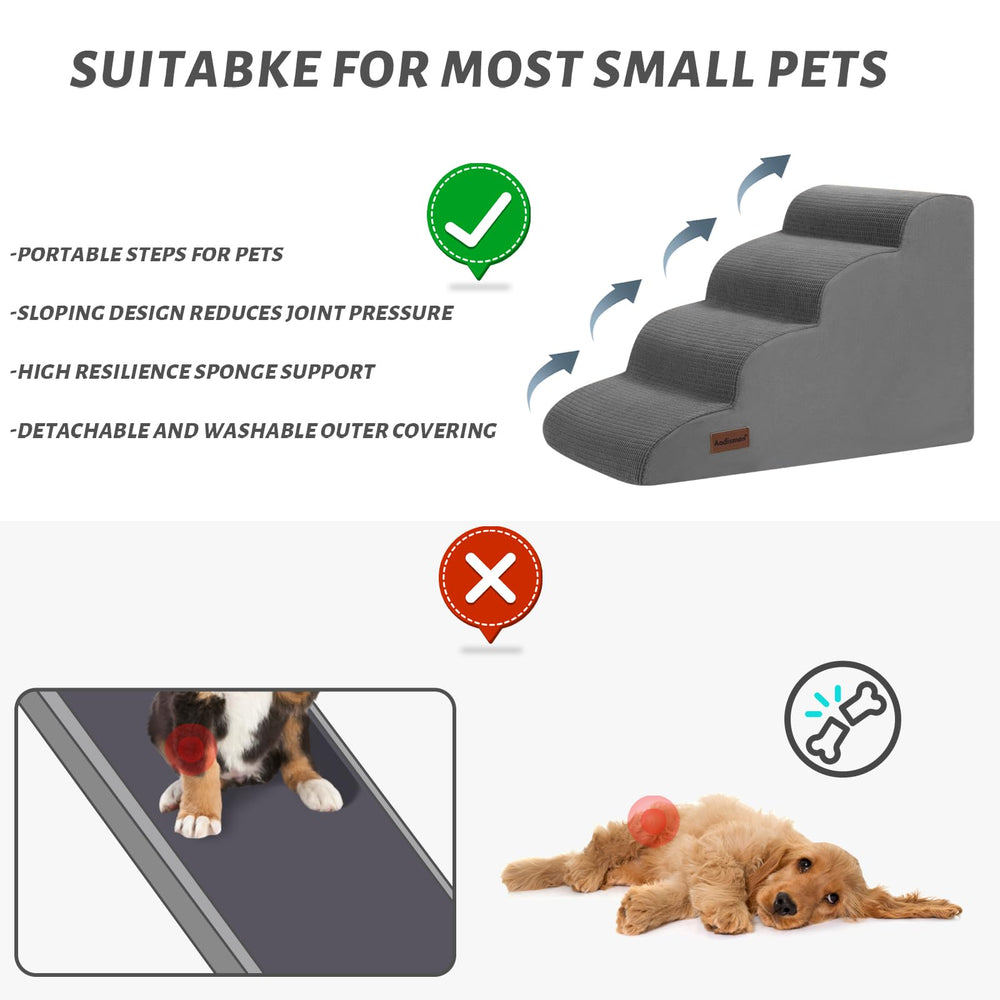 Aodisman dog steps in use on bed: helps pets reach elevated resting spots safely