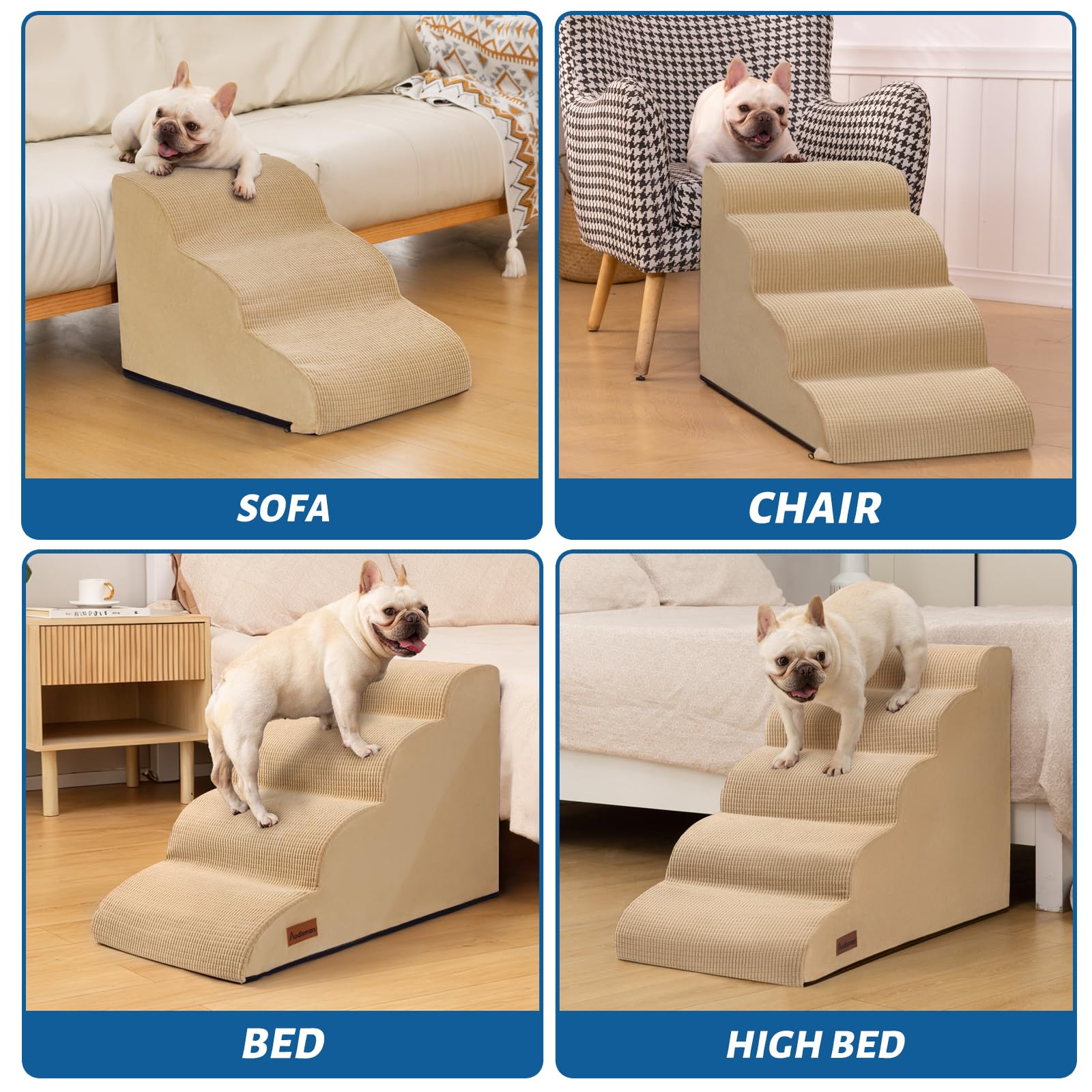 Aodisman pet stairs with non-slip bottom demonstrates secure footing on floor.