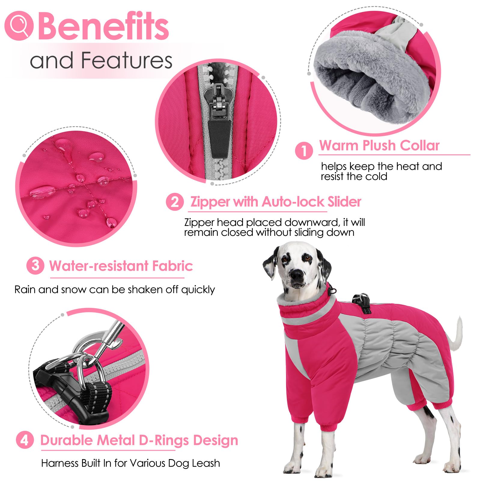 AOFITEE dog coat built-in harness with D-rings supports easy leash use.