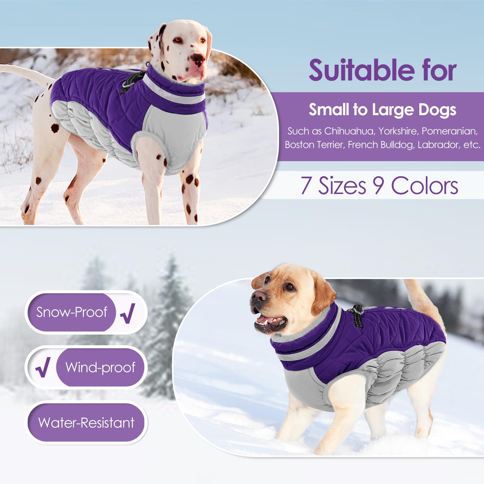 AOFITEE dog coat easy-on-off design with painless zipper guard