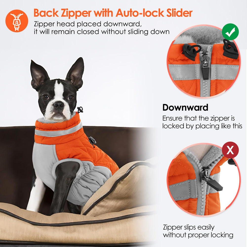 AOFITEE dog coat elastic abdomen for easy on off.