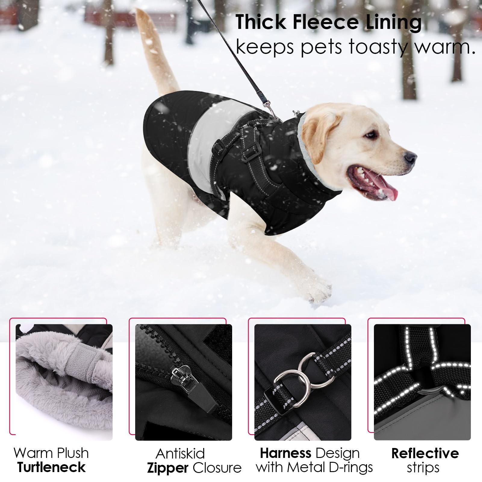 AOFITEE dog coat uses elastic chest for a snug, comfortable fit
