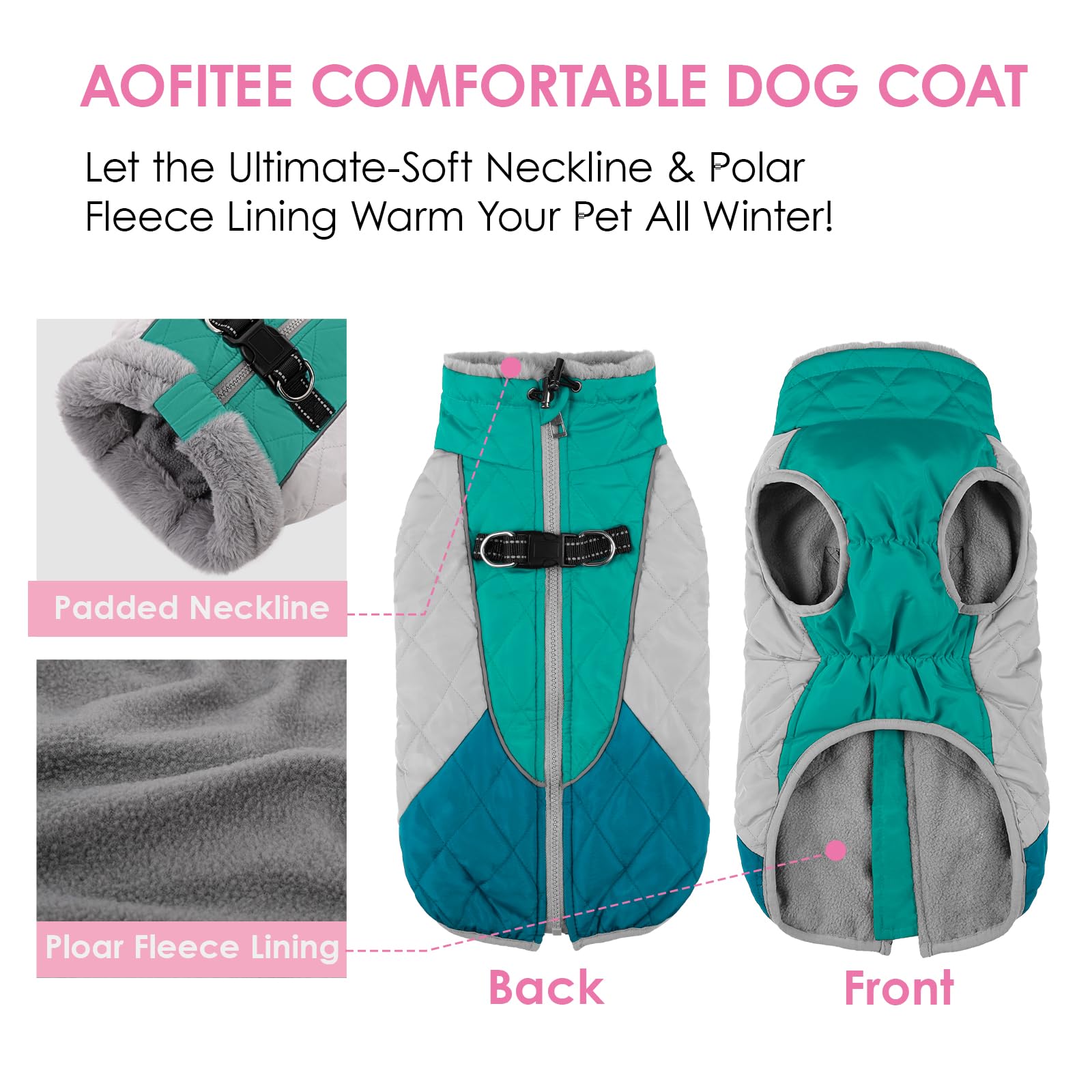 AOFITEE Dog Coat faux fur-lined warmth provides cozy comfort during cold walks.