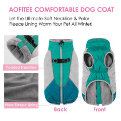 AOFITEE Dog Coat faux fur-lined warmth provides cozy comfort during cold walks.
