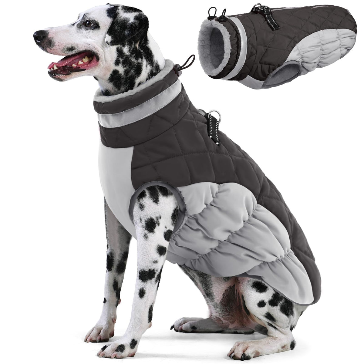 AOFITEE dog coat front view with warm fleece lining for cozy winter walks.