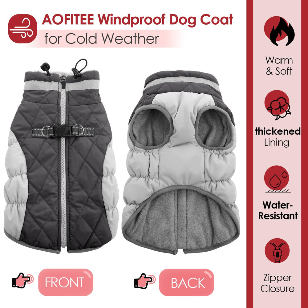 AOFITEE dog coat Grey M back view highlighting silhouette