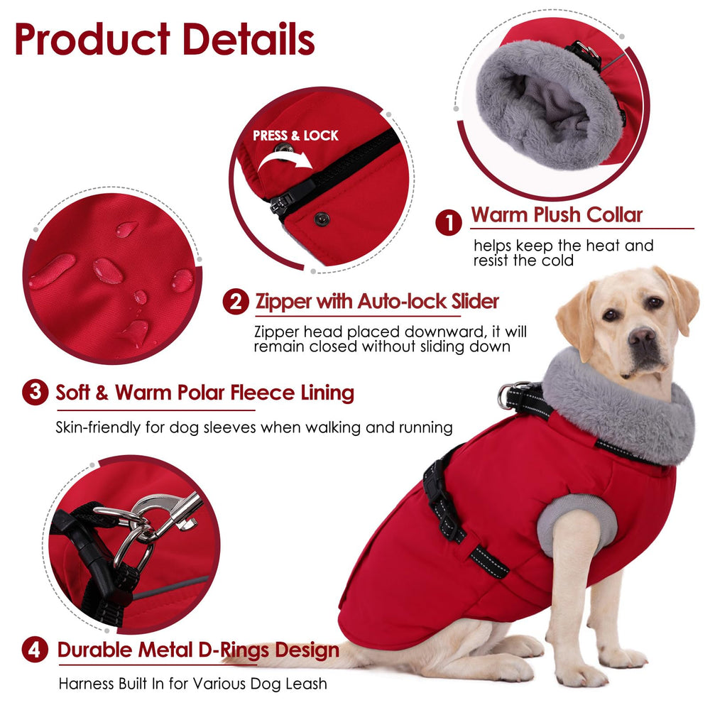 AOFITEE dog coat with built-in harness design and leash options.