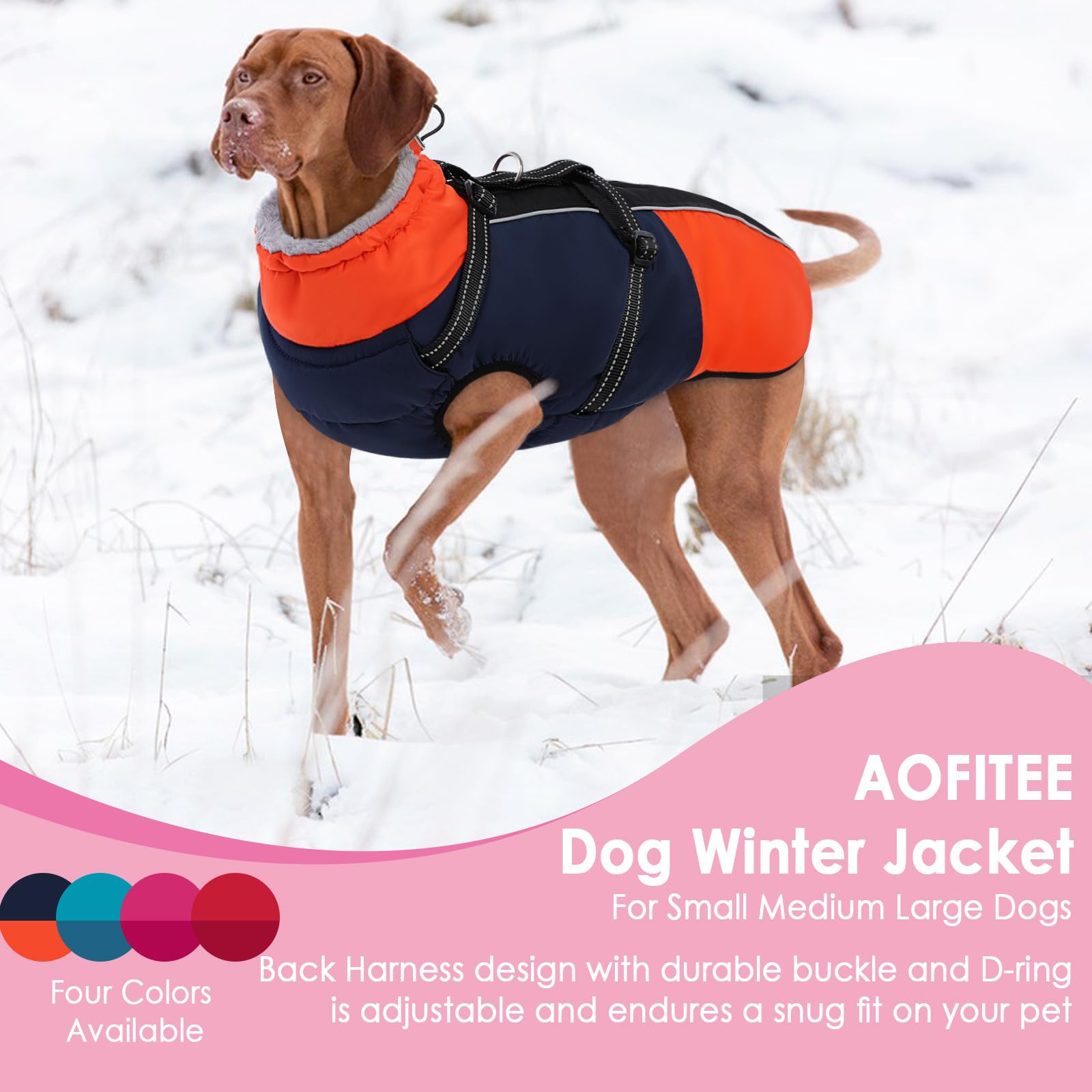 AOFITEE warm large-dog coat suitable for Golden Retriever and Weimaraner in 2XL.