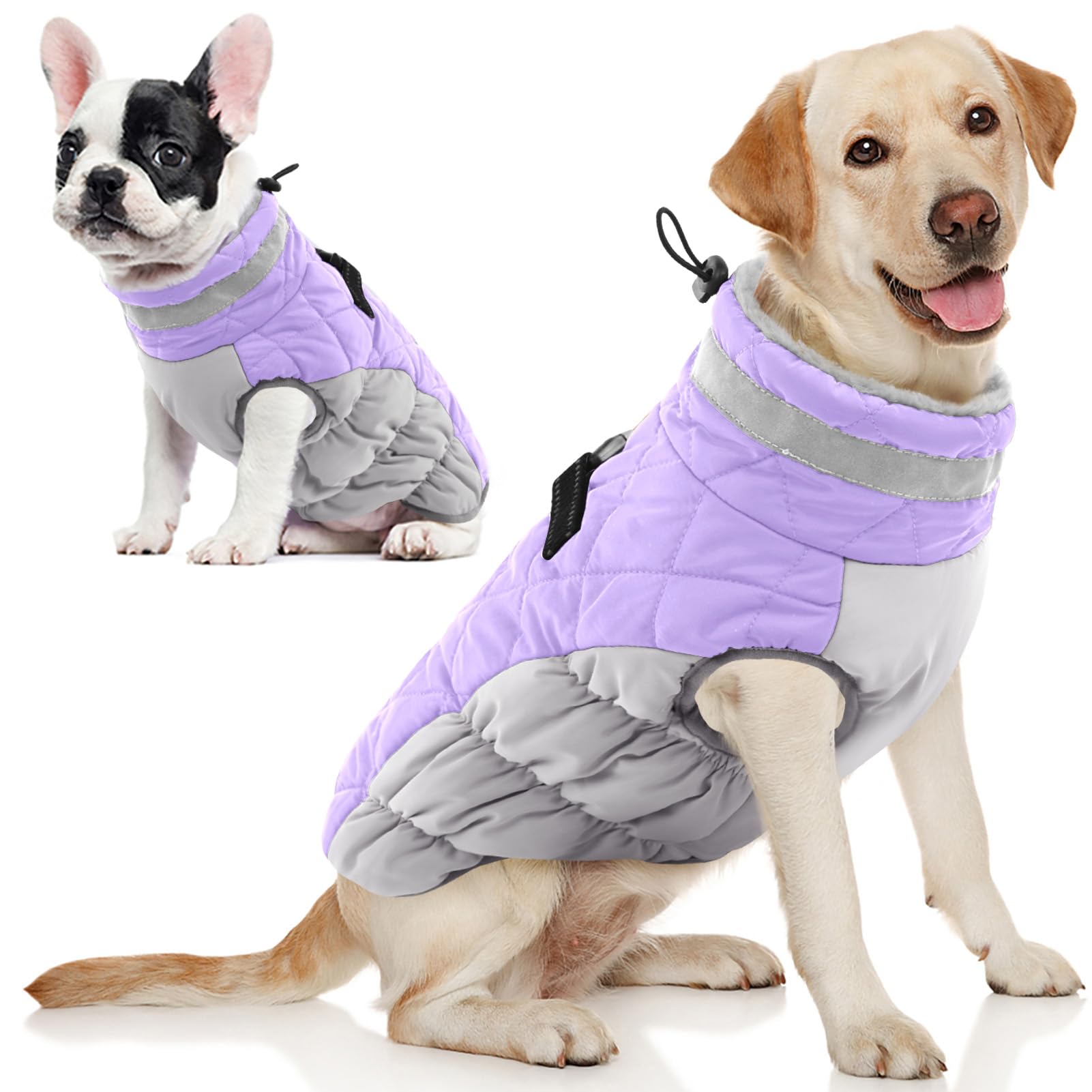AOFITEE Lilac dog coat with warm fleece lining for cozy outdoor outings.