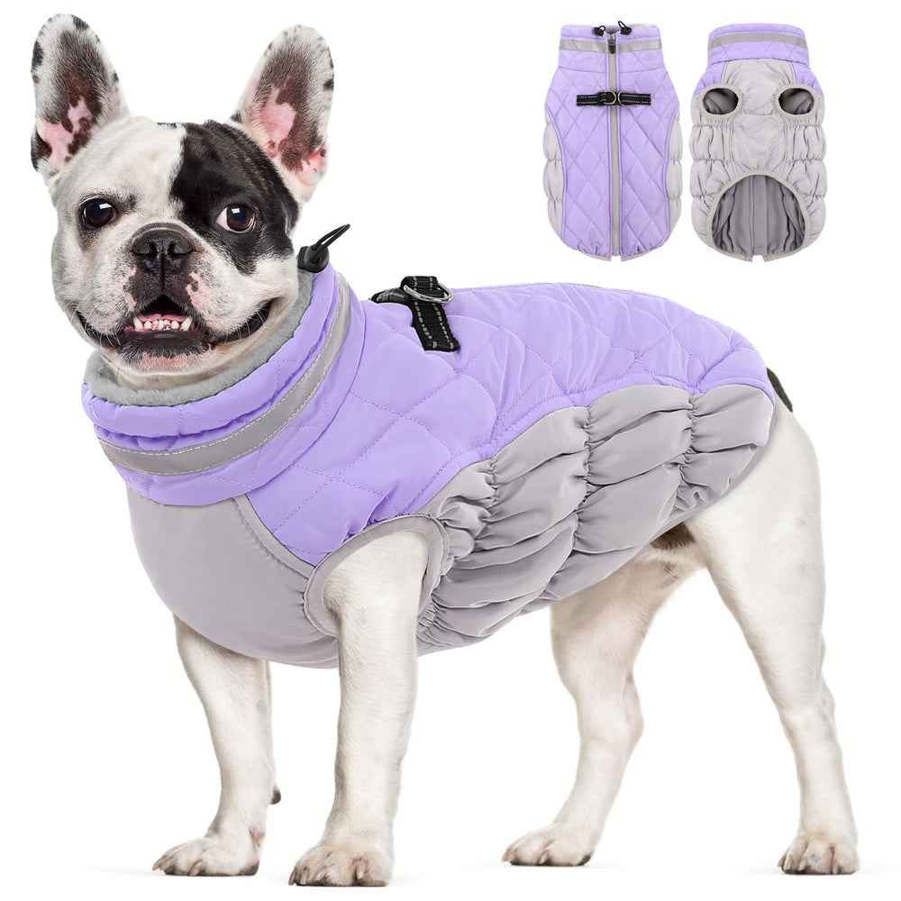 AOFITEE dog coat lilac XS front view highlights cozy warmth for small dogs.