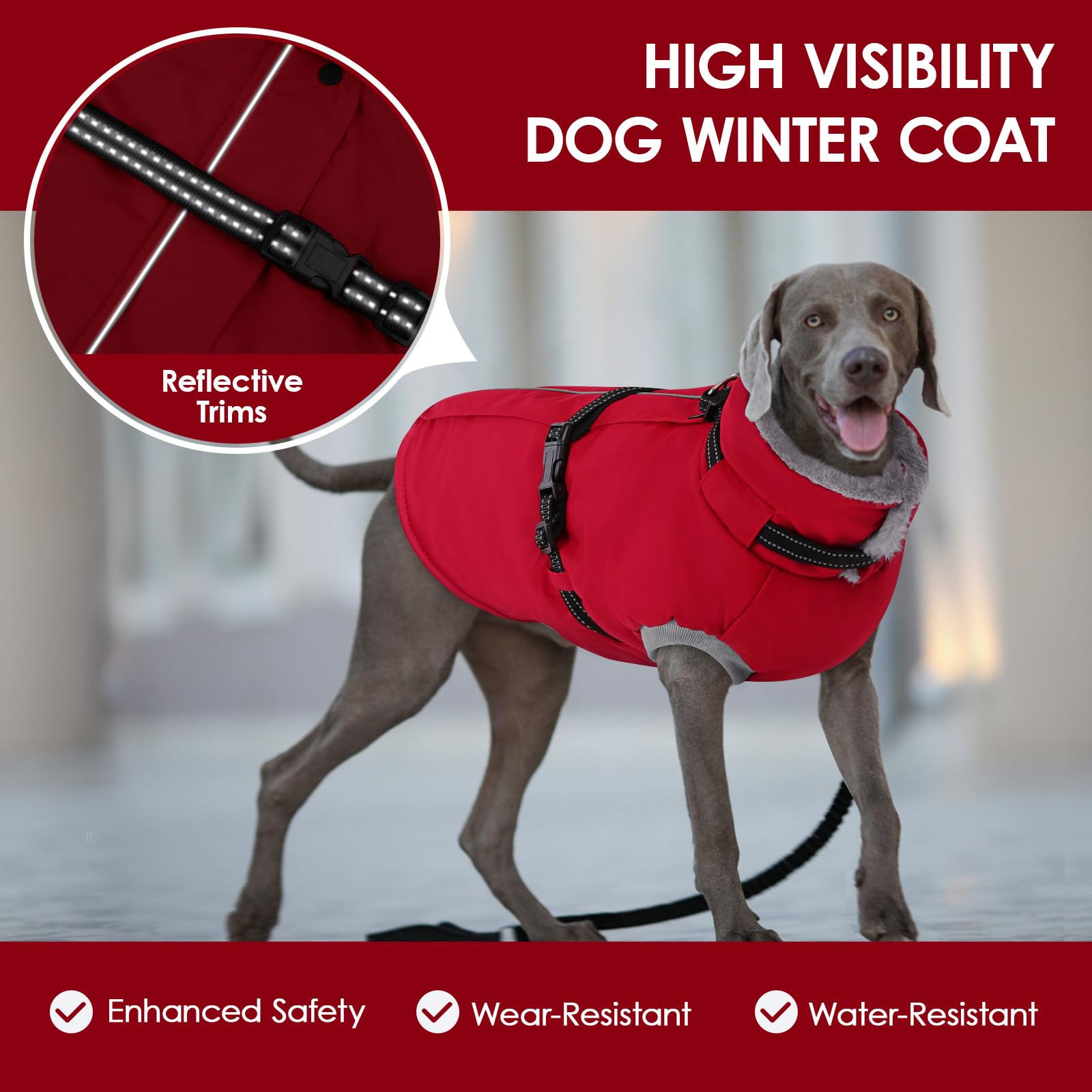 AOFITEE dog coat neck area with faux fur lining.